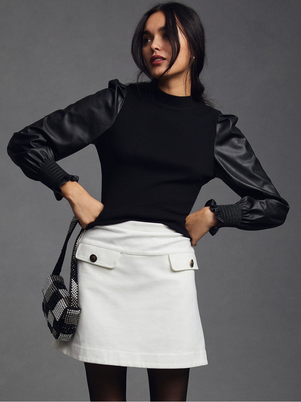 Dolan Mixed Media Puff Sleeve Top